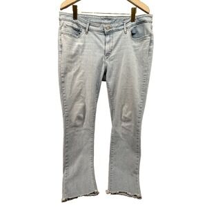 Levi's 513 Slim Straight Jeans Mens 34x30 Light‎ Wash Stretch Raw Hem Distressed